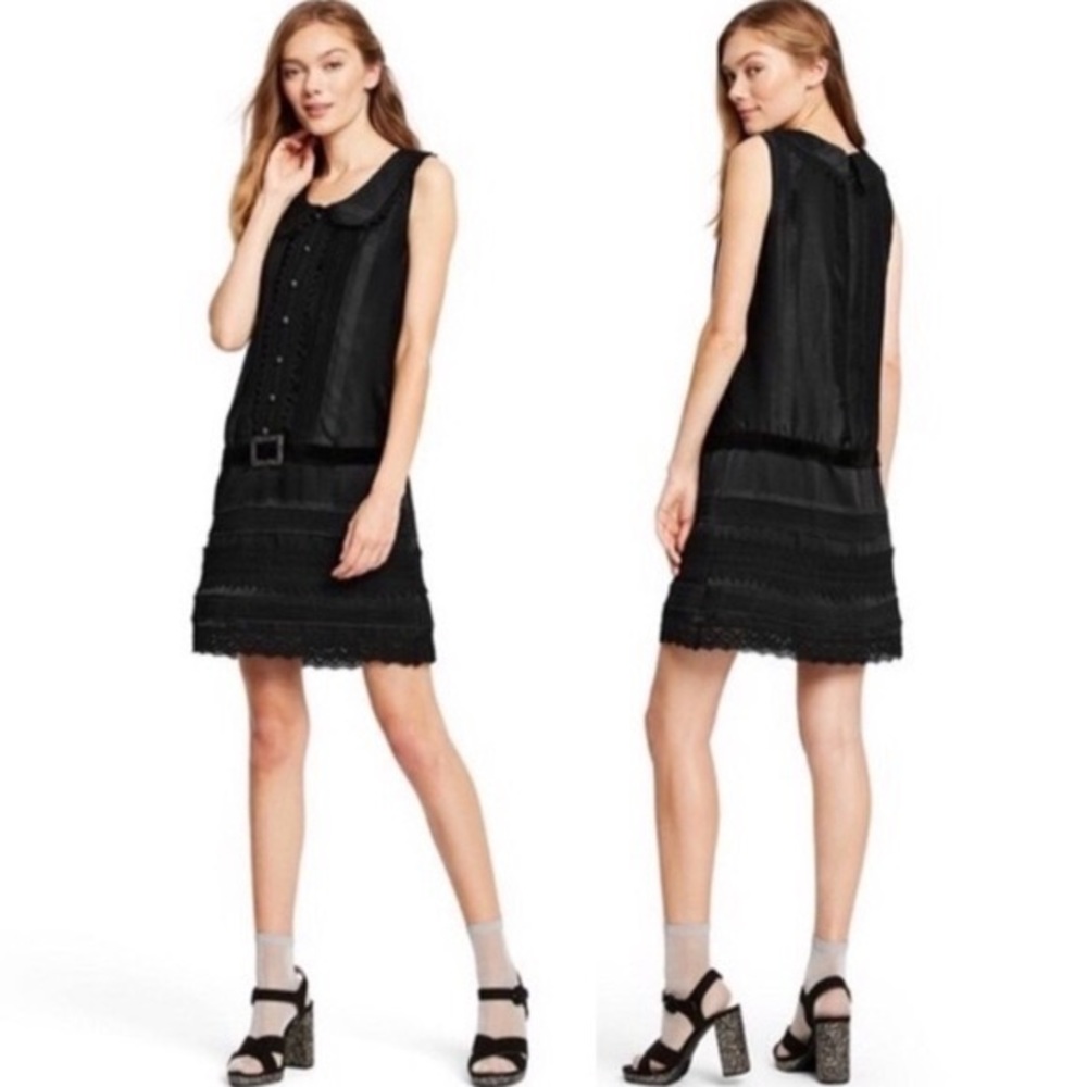Anna Sui Shirt Dress Target Sleeveless Scoop Neck Collar Drop Waist Belted Mini - Picture 11 of 16